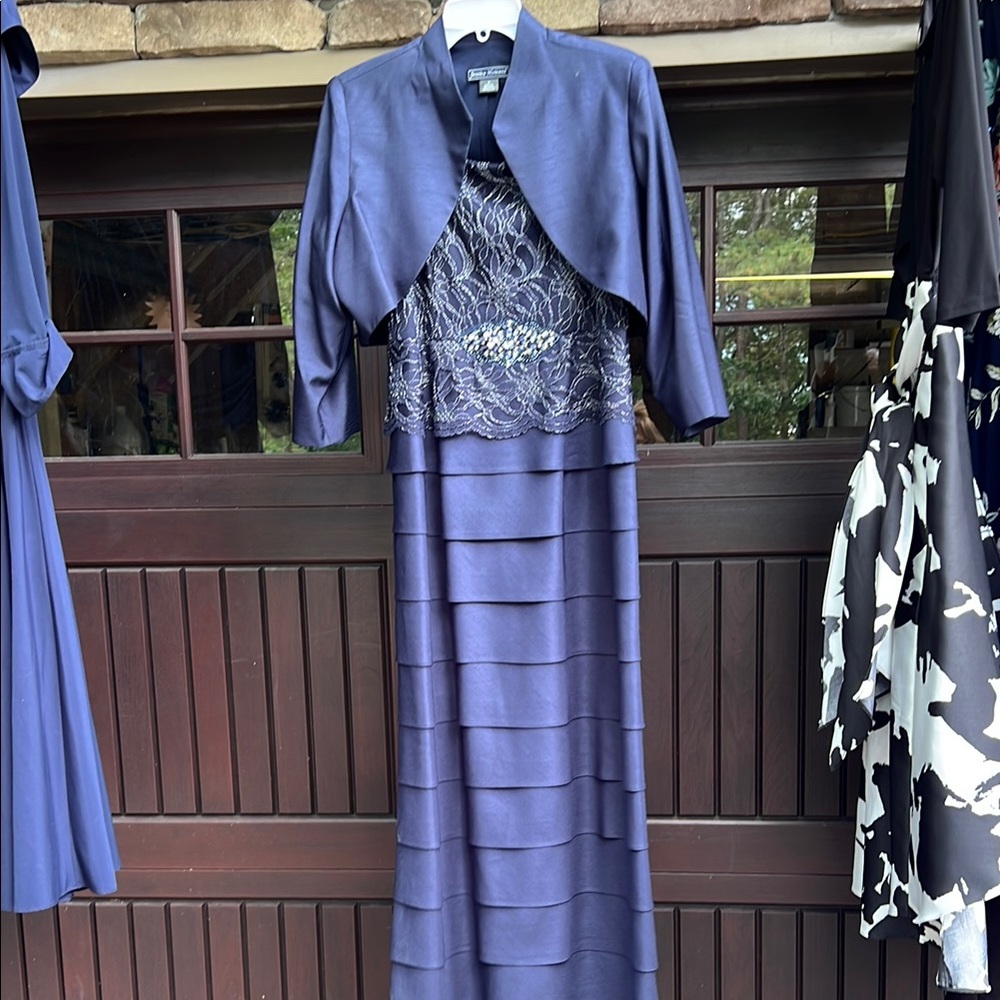 Jessica Howard Navy Blue Layered Maxi Dress with Jacket